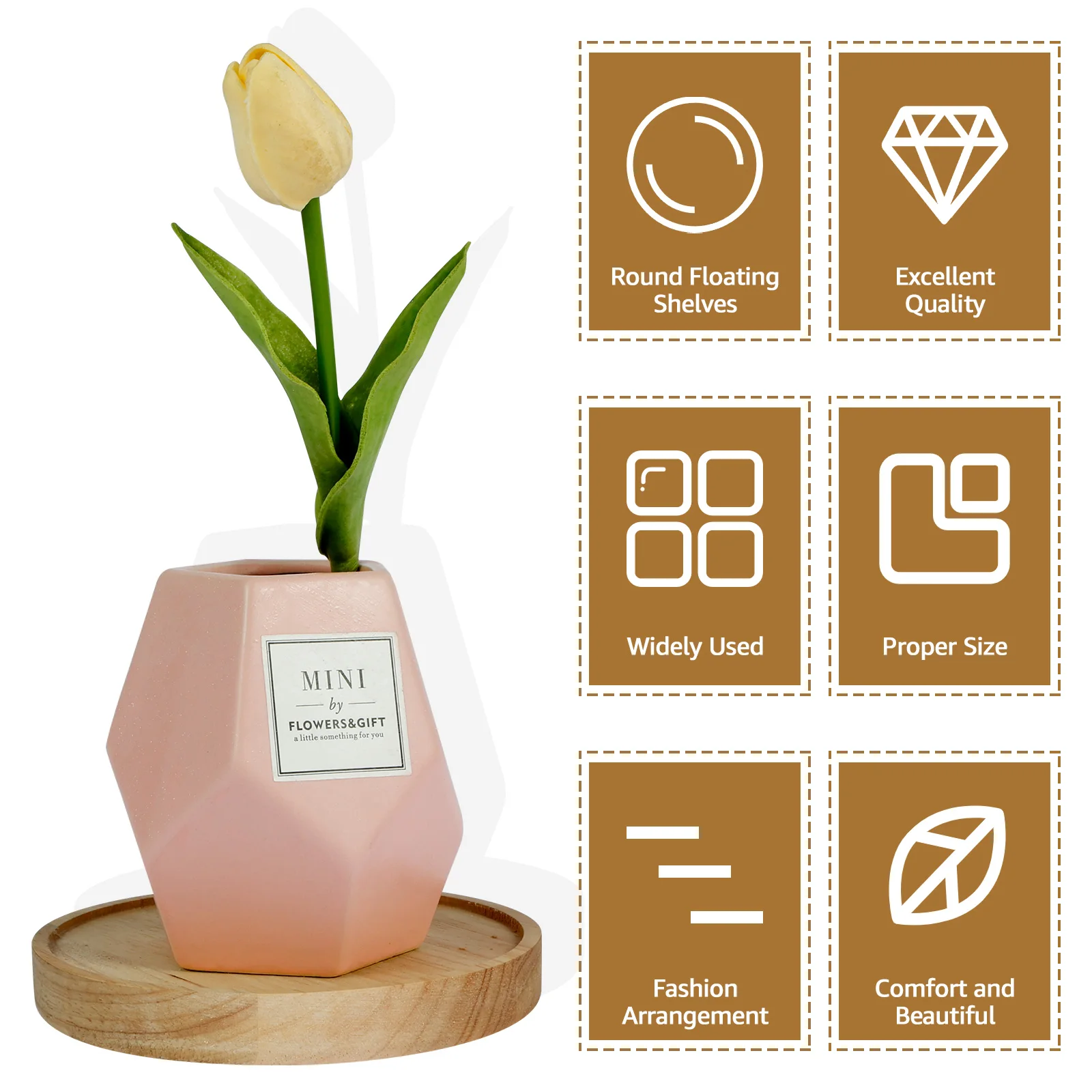 Gieanoo Estantería De Pared De Madera Maciza De Roble Pequeña, Redonda, Estantería Flotante Para Plantas, Estantería De Pared Hecha A Mano, Juego De 2 Unidades (diámetro De 15 Cm