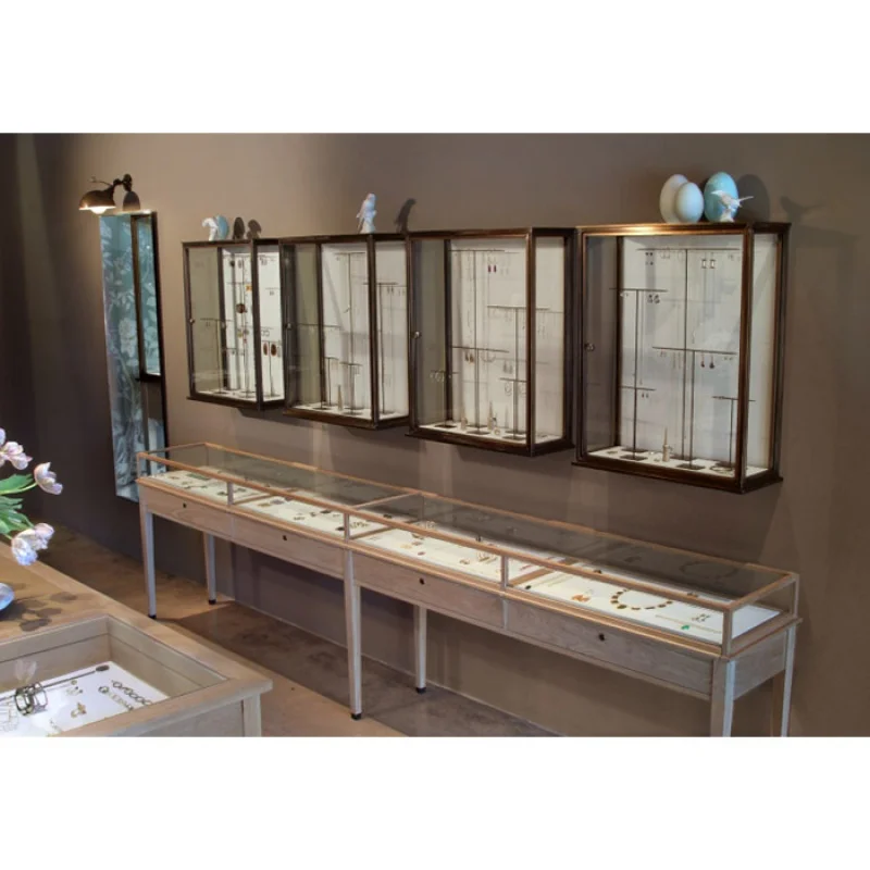 Custom glass commercial display showcase retail display counter jewelry cabinet with led light