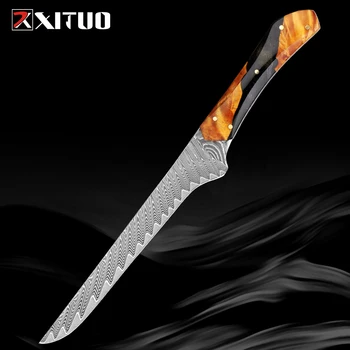 Couteau à désosser damas, couteau à filet japonais Pro en acier damas tranchant, couteau à poisson de cuisine pour poisson volaille poulet coupe de viande 1