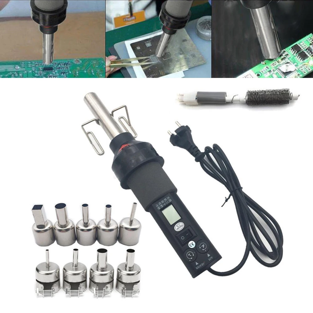 450W  Soldering Hot Air Gun EU US Electronic Heat Hot Air Gun with Soldering Bracket SMD SOIC CHIP BGA +9pcs Wind Nozzle 3