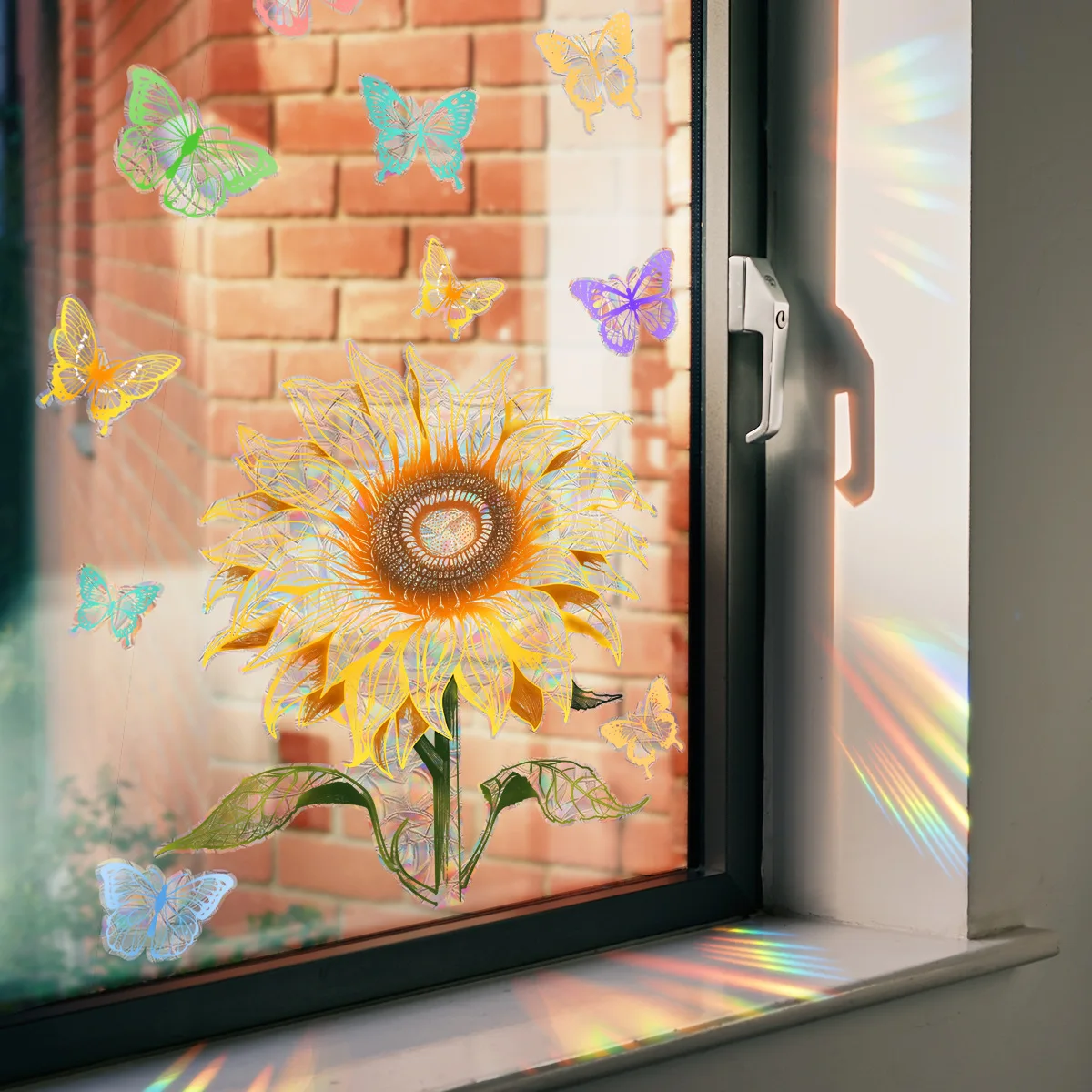 Big Sunflower Butterfly Suncatcher Decals Rainbow Maker PVC Window Glass Sun Catcher Stickers Prisms Sunlight Sticker Home Decor