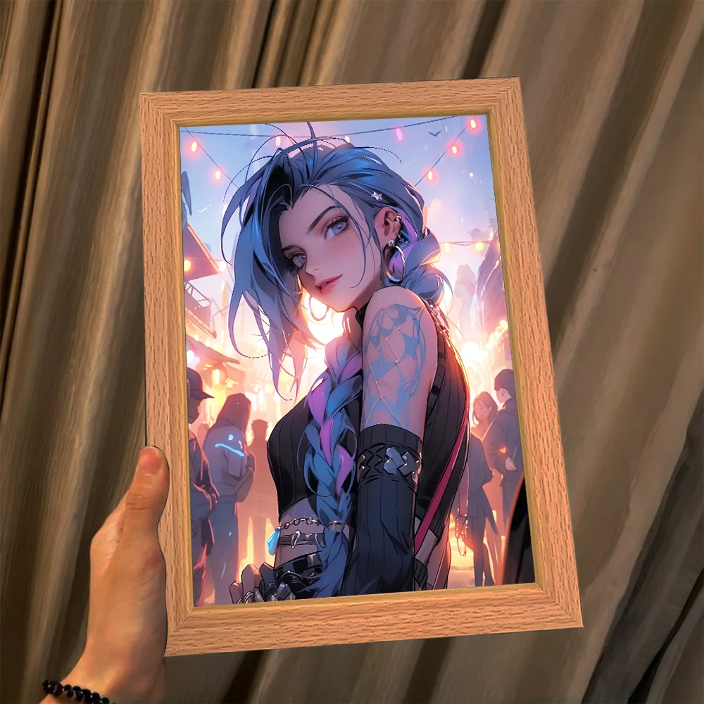 LED Illuminated Anime Frame featuring League of Legends' Jinx – Unique Bedroom Decor & Perfect Gift
