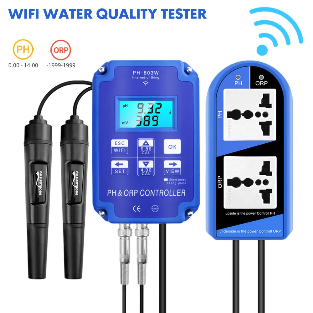 Wifi digital ph meter 2 in 1 ph & orp controller bnc austauschbare sonde wasser qualität tester für hydro ponik, aquarium 110v/220v