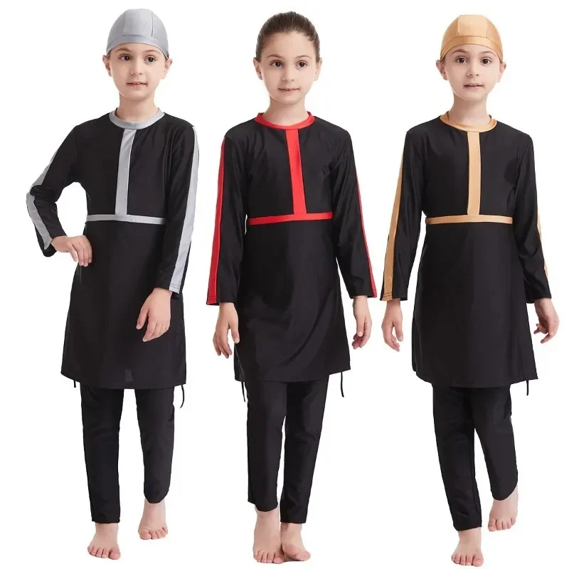

3pcs Muslim Swimwear Islamic Swimming Suit for Girls Child Burkinis Arabic Kids Long Sleeve Swimsuit Sportswear Swimwear Modest