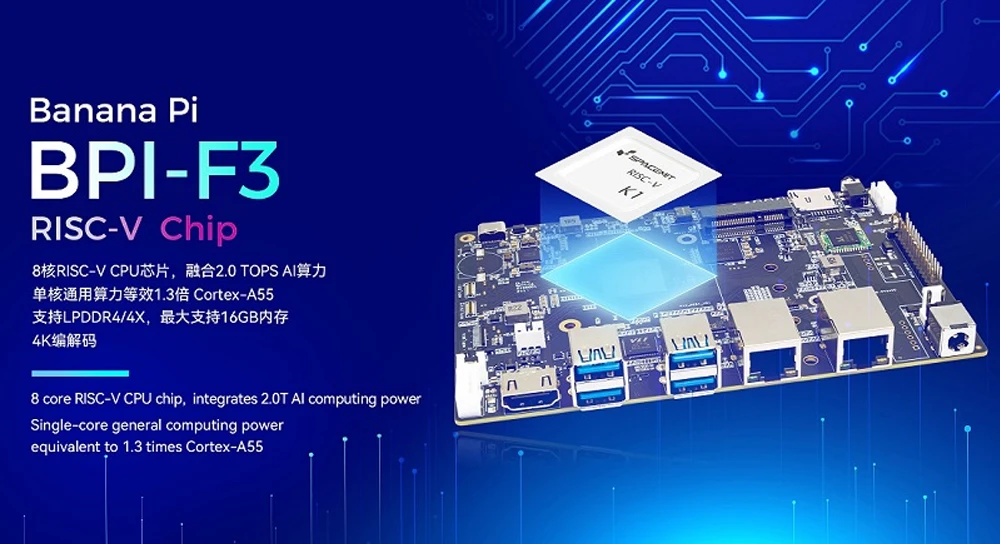 Banana Pi BPI-F3 Industrial Grade Development Board SpacemiT K1 Soft Routing 8 C