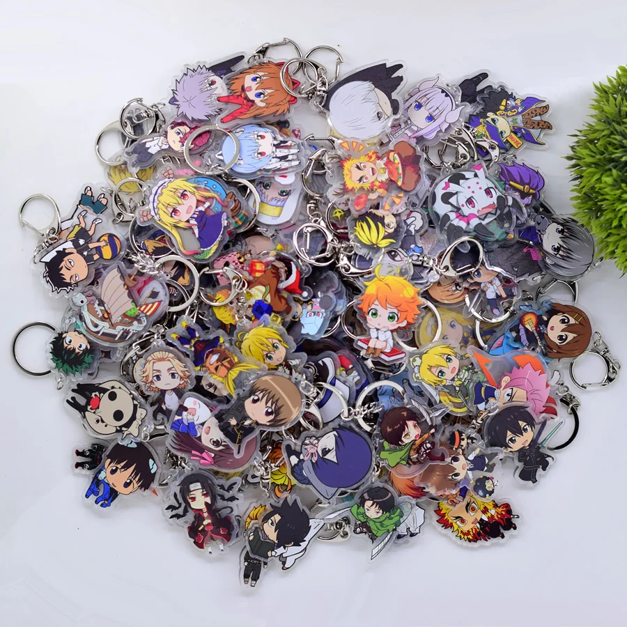 

100pcs/Lot Hundreds of Styles Acrylic Keychain Anime Keyring High Quality Chibi Pendant Key Chain Accessories