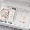 5/6PCS Fashion Women's Quartz Watch Leather Band Analog Wrist Watches Heart Rhinestone Jewelry Set(Without Box) 5