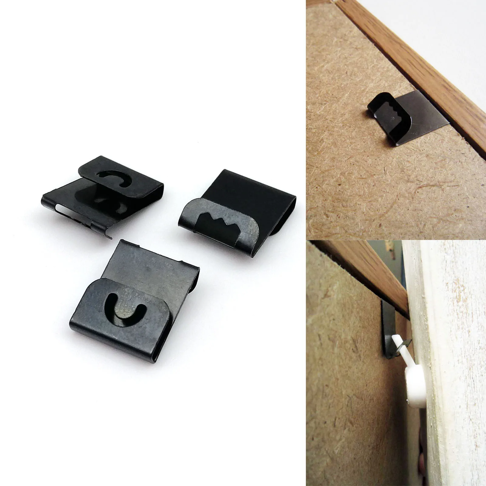 50pc Black Picture Photo Artwork Paint Scrapbook Frame BackBoard Hanger Hook Sawtooth Saw tooth S Clip Brad For 2-4mm Back Board picture frame hangers hanging hooks