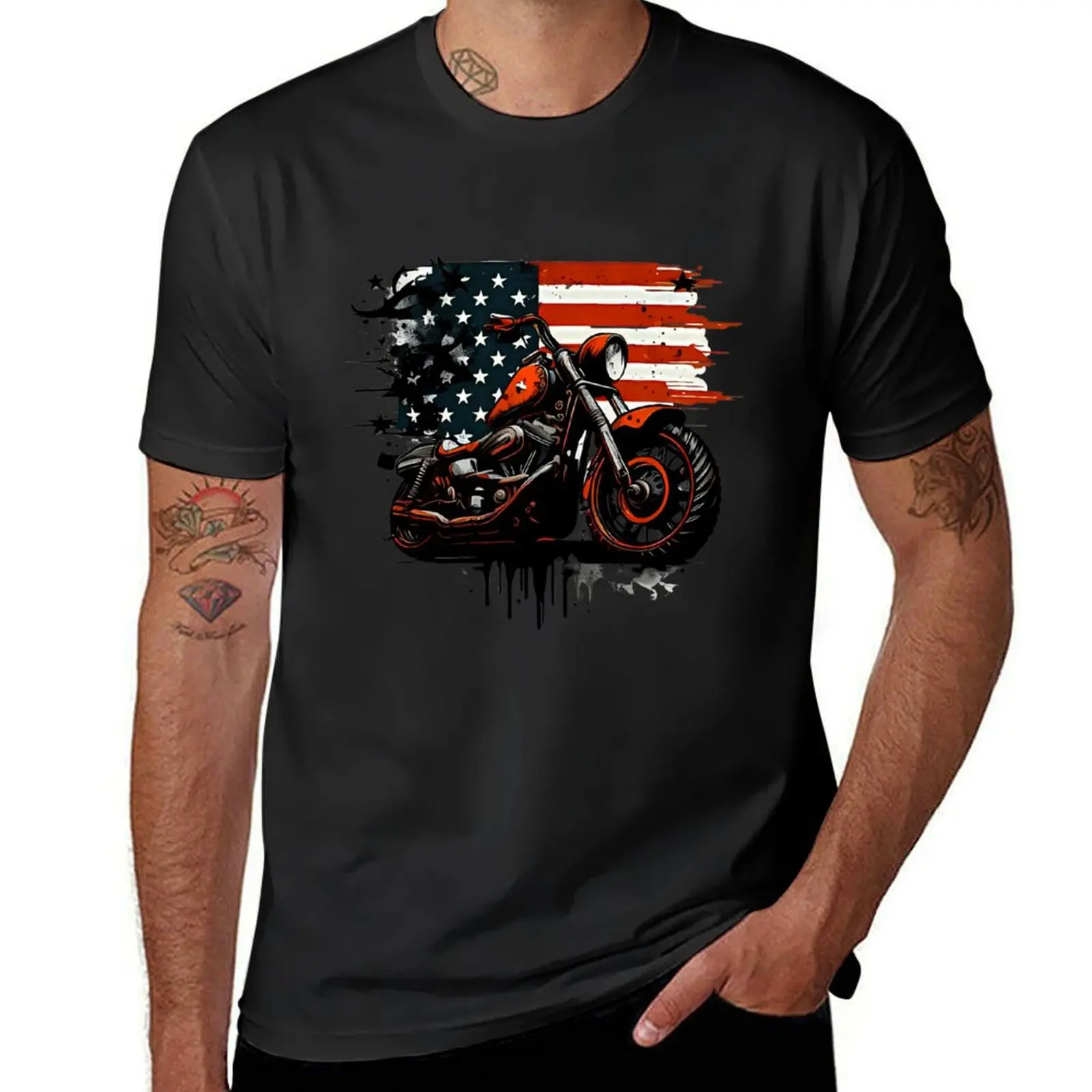 

Bike with american flag design for t-shirts, stickers T-Shirt blacks new edition korean fashion t shirts for men pack
