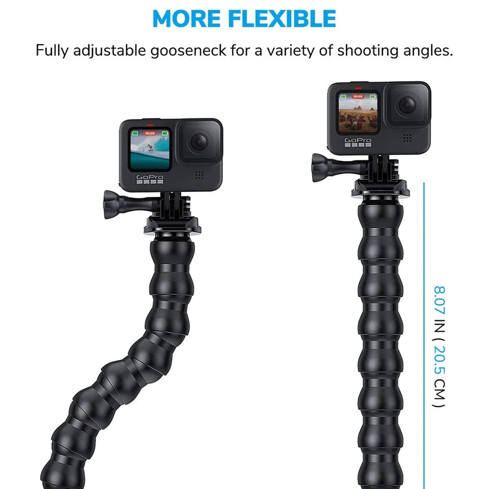 Flex Clamp 8 Joints Jaws Mount Adjustable Gooseneck Mount for GoPro Hero 12 11 10 9 8 7 6 5 4 Session Insta 360 DJI Cameras