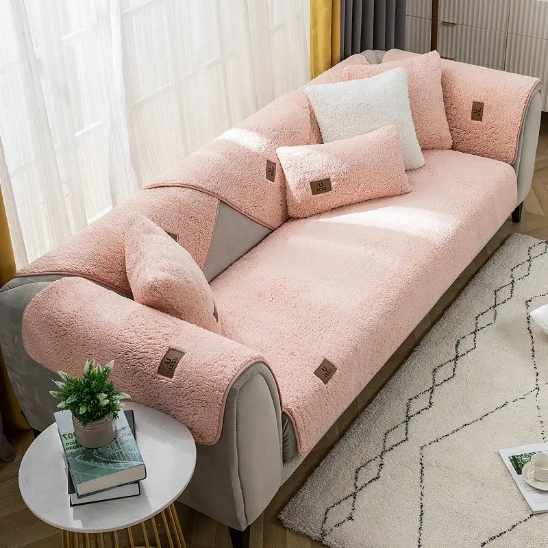 Wool Velvet Sofa Cushion Thickened Warmth Non-Slip Sofa Cover Four Seasons Universal Living Room Sofa All-Inclusive Towel 4