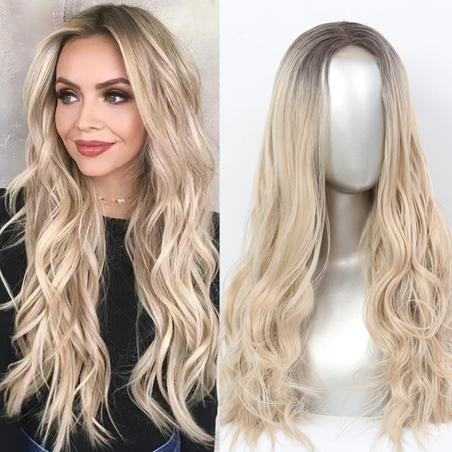 Synthetic Lace  Wigs For  Women  Middle Parting  26inch Long Wavy Hair Cosplay/Daily  3 Color optional   High Temperature Fiber 171-GX2101-R460