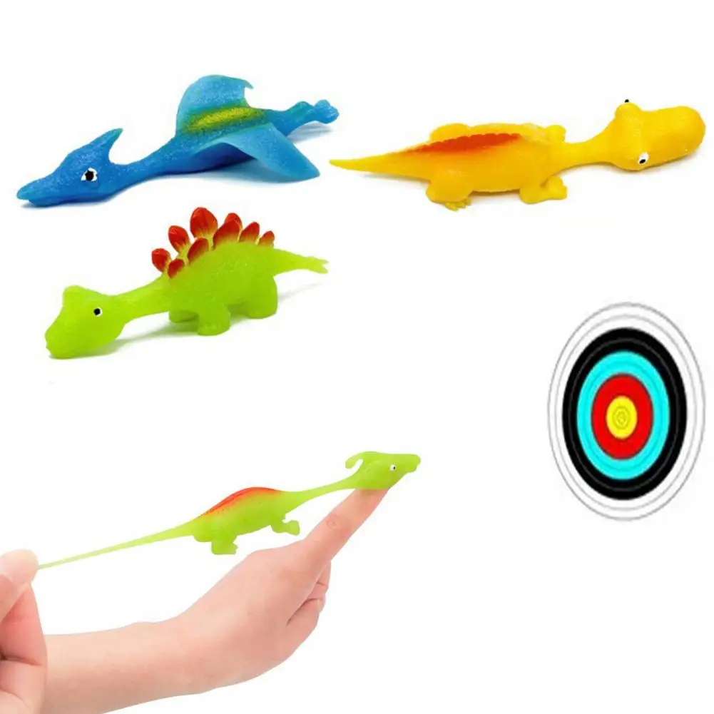 

10Pcs Cartoon Dinosaur Toys Soft TPR Stress Relief Toy Finger Animal Toy Boys Girls Funny Elastic Flying Game