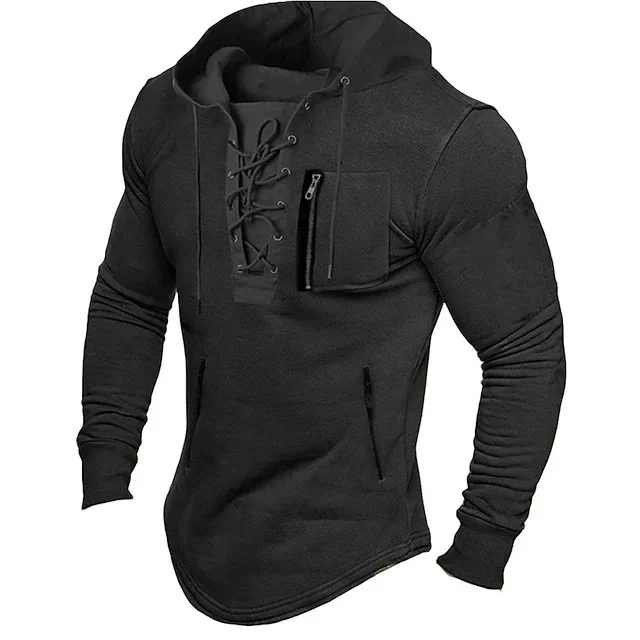Men Polo Shirt Men's Spring And Autumn Hooded Solid Color Zipper Pocket Polo Shirt Sport Streetwear Casual Wear