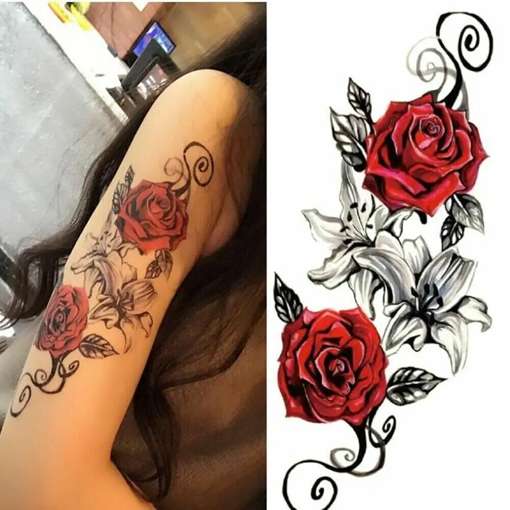 

Picture 1 of 3 Hover to zoom Flower Waterproof Temporary Tattoo Sticker Fake Tatoo Body Art Arm Women
