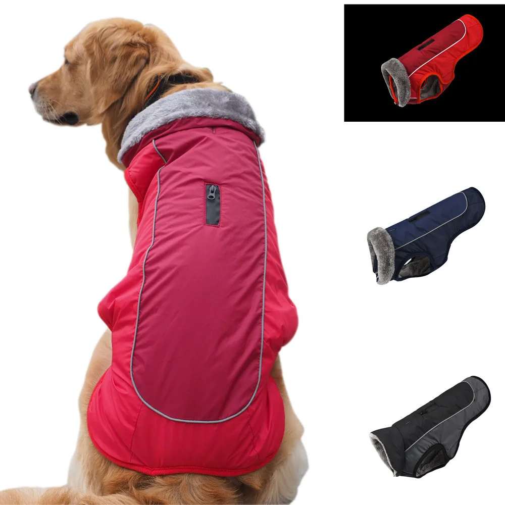 

Fur Collar Dog Clothes Pet Clothes Autumn and Winter Reflective Waterproof Dog Cotton Clothes New Pet Supplies
