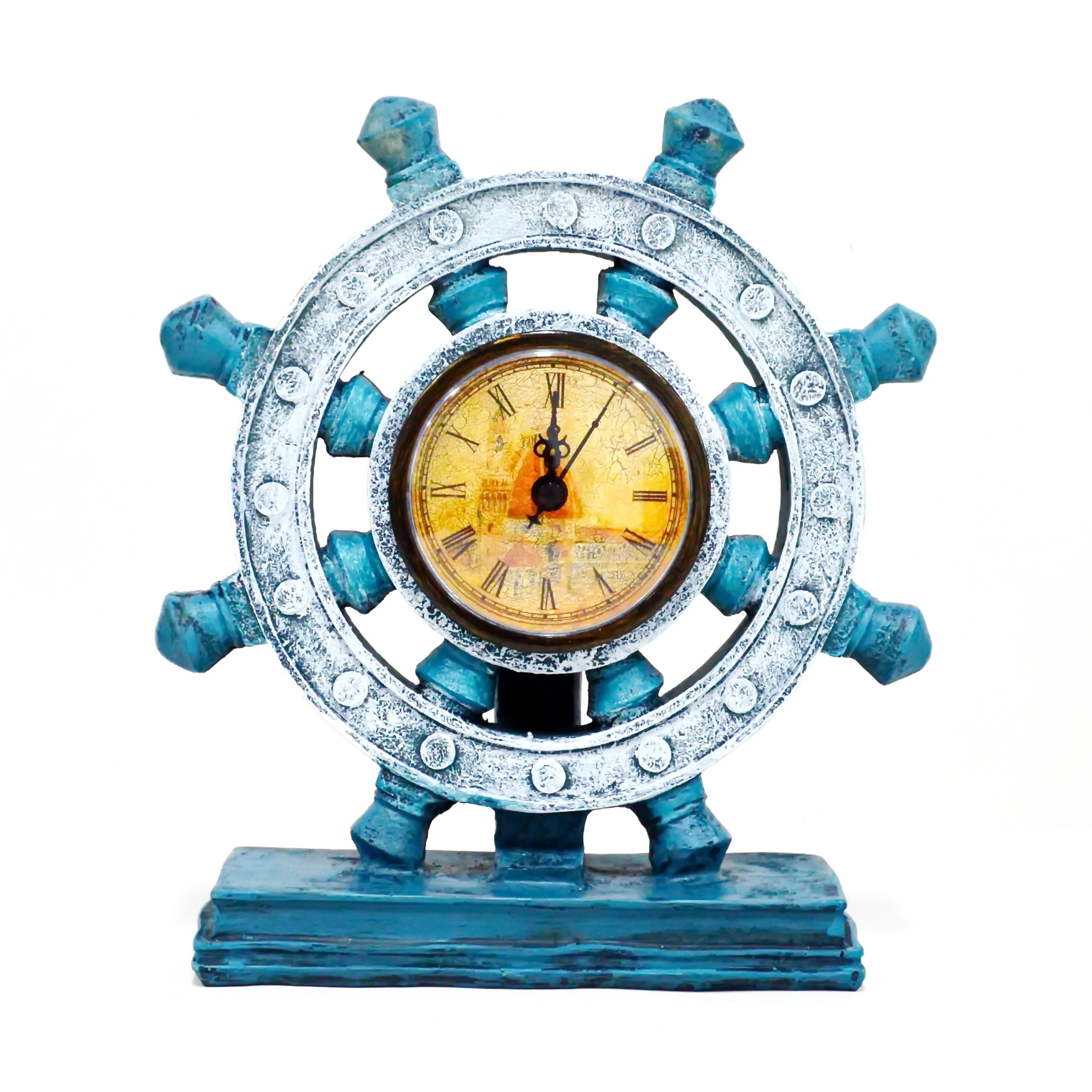 Nautical Blue Table Clock Statue For Decoration Home Mediterranean