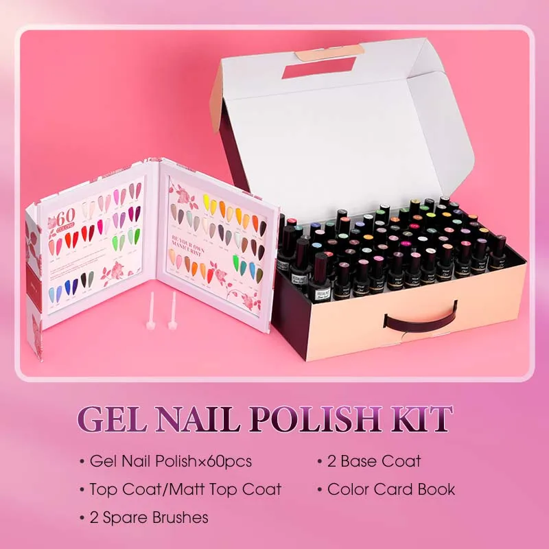 ROSALIND Gel Nail Polish Set 60 Colors Semi Permanent UV Gel Varnish With Colors Card Book Soak Off Nail Lacquers Base Top Coat 5