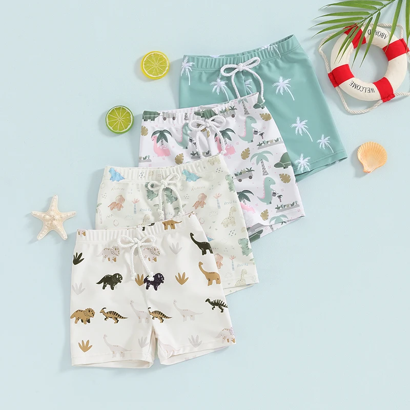 Boys Swim Shorts Casual Elastic Waist Dinosaur Print for Summer