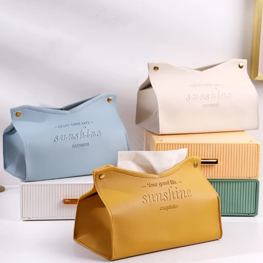 Living Room Dining Room Tissue Box Environmentally Friendly Leather Multi-purpose Solid Color Creative Napkin Storage Box Tissue Dispenser Tissue Box