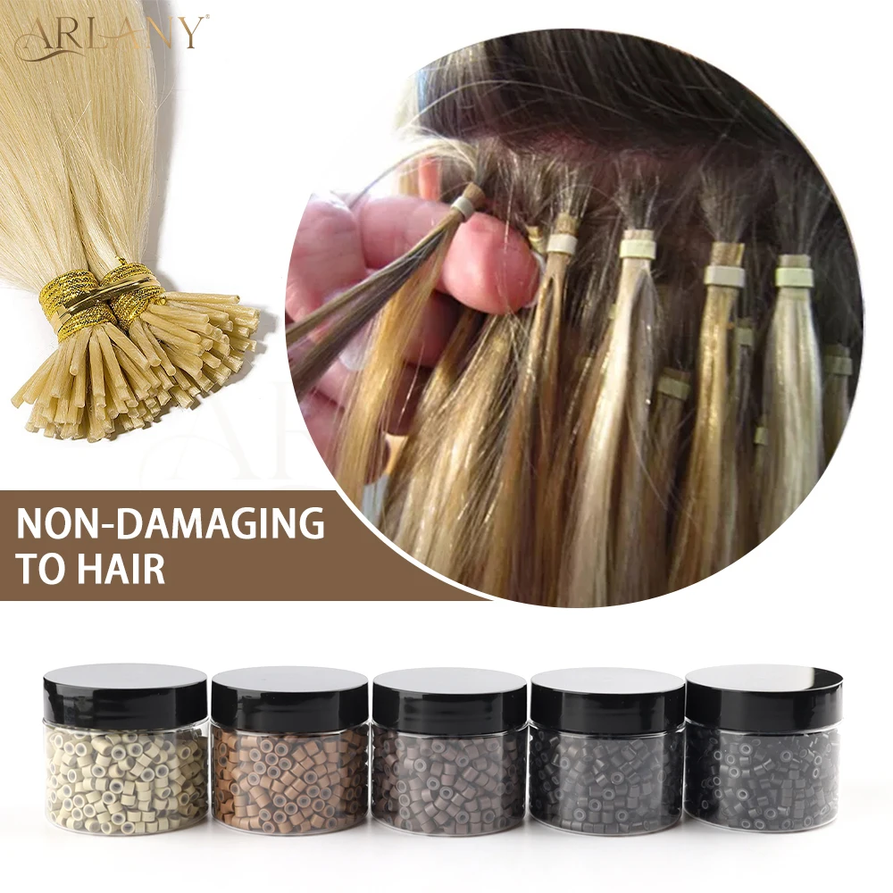 ARLANY 1000개 4mm 실리콘 라이닝 헤어 익스텐션 비즈, 웨프트 익스텐션용 마이크로 비즈 링, 깃털 익스텐션용