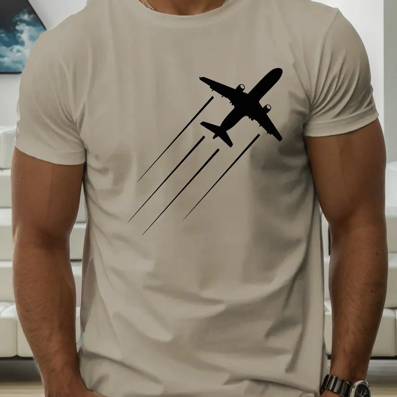 تي شيرت رجالي صيفي 100 من القطن الخالص كاجوال رياض...