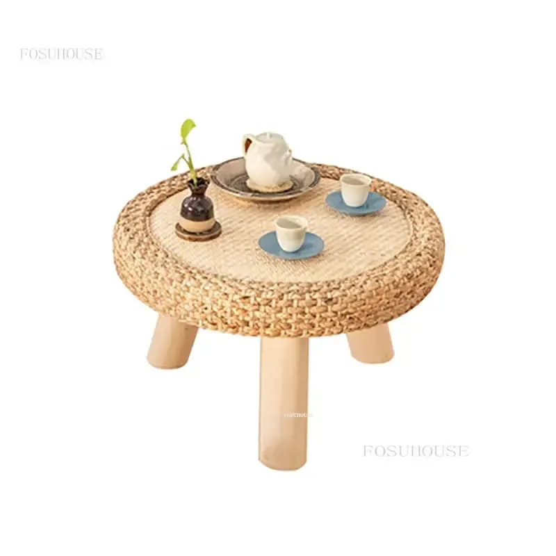 Leisure Bamboo Woven Coffee Tables Japanese Tatami Coffee Table Creative Living Room Furniture Home Balcony Bay Window Low Table