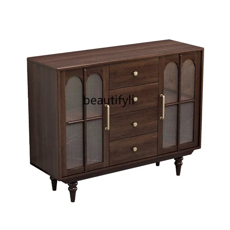 

Pure Solid Wood Simple American Restaurant Vintage Sideboard Cabinet Multi-Functional Storage Organizer Tea and Wine Cabinet