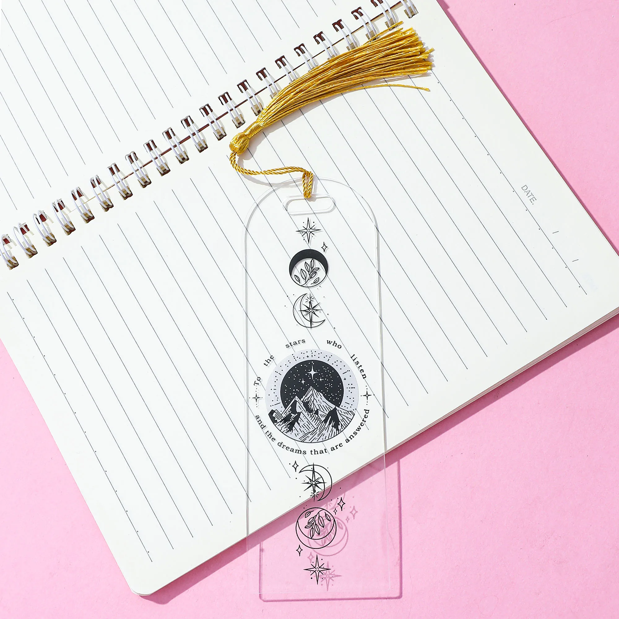 Acotar Gothic Clear Feather Moon Star Pattern Acrylic Bookmark Book Accessories for Women Readers Book Lovers Fantasy Gifts