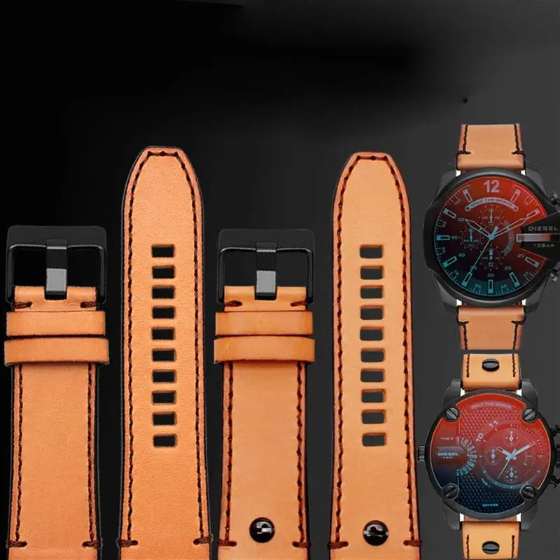 SCHIK Genuine leather watchband For diesel watch belt DZ4476/4482 DZ7408 7406 4318 strap 22 24 26 28mm Large size Men Wrist