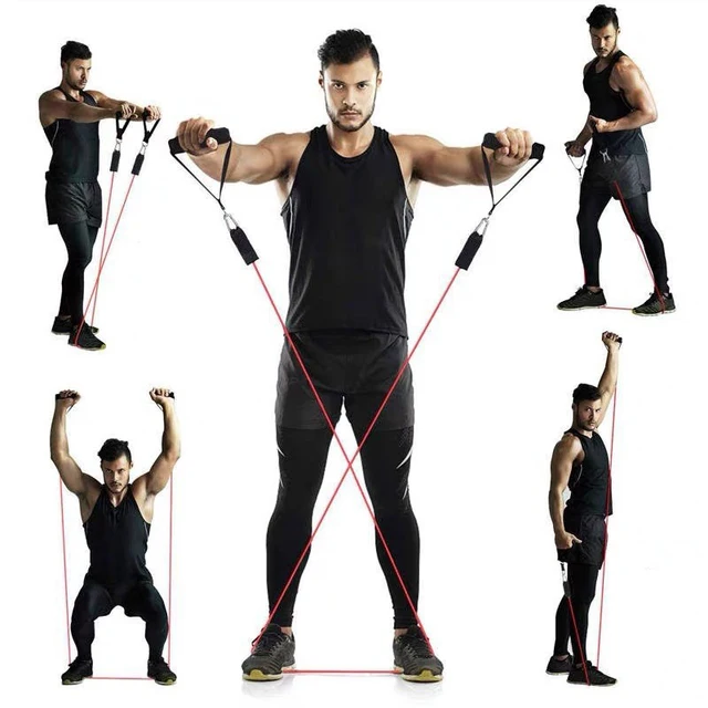 11pcs TPE Resistance Band Set Fitness Band Pull Rope Elastic Training Band With Door Anchor Handles Carry Bag Legs Ankle Straps 6