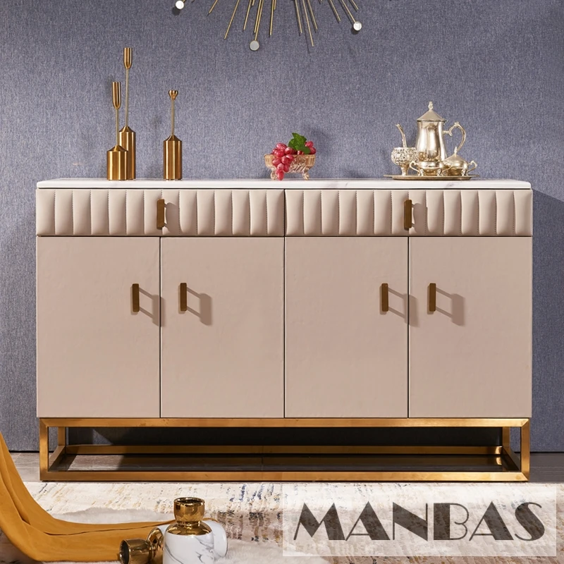 Linlamlim Kitchen Cabinets In Marble, Stainless Steel & Leather Sideboard Furniture for Your Kitchen or Living Room