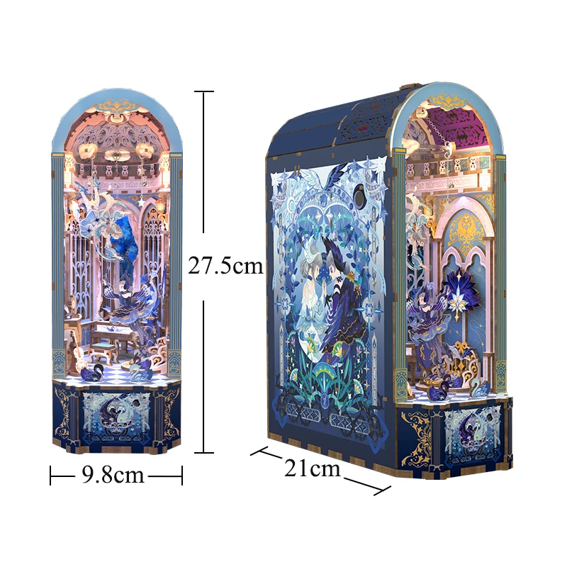 DIY Book Nook Wooden Miniature Model Kit Game Xiao'qiao Dream Bookend Assembled 3D Puzzle Bookshelf Home Decor Friends Gifts 6