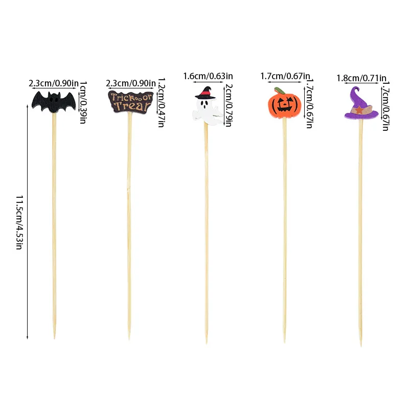 50/100Pcs Halloween Party Zahnstocher Einweg Bambus Spieße Kürbis Geist Obst Gabel Kuchen Dessert Cocktail Stick Dekorationen – Detail 5