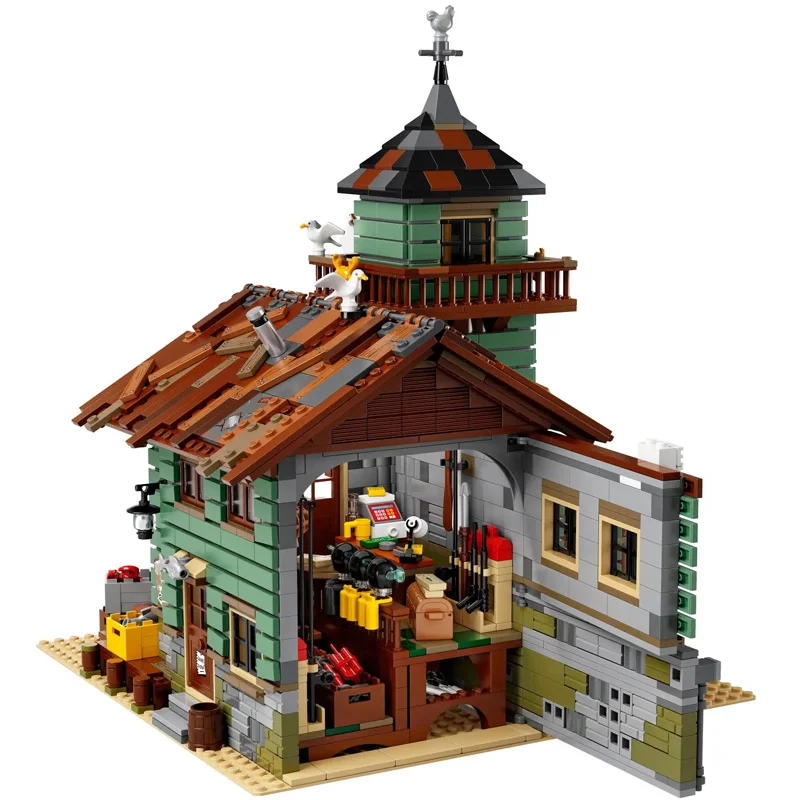 Fisherman's Hut Old Fishing Store Cabin House Model building blocks Brick  Creative City Assembling Toys for boy Birthday Gifts