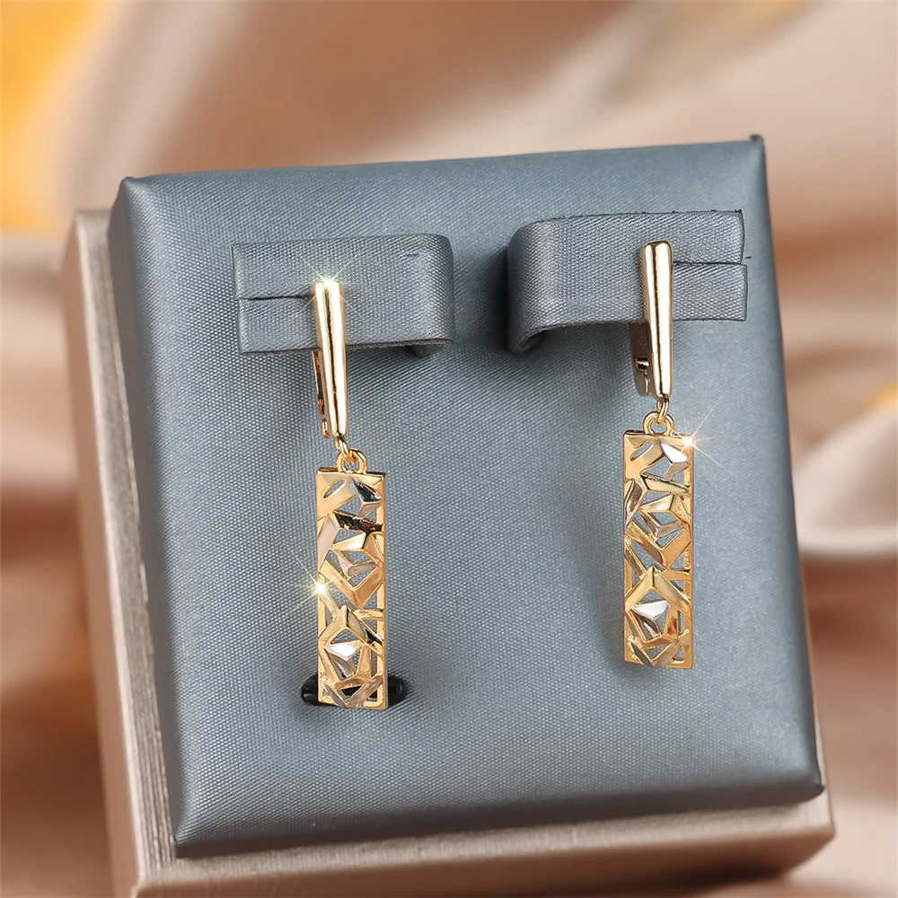 Vintage Hollow Metal Long Tassel Pendant Hoop Earrings For Women Gold Silver Color Ear Buckle Wedding Jewelry Engagement Gifts