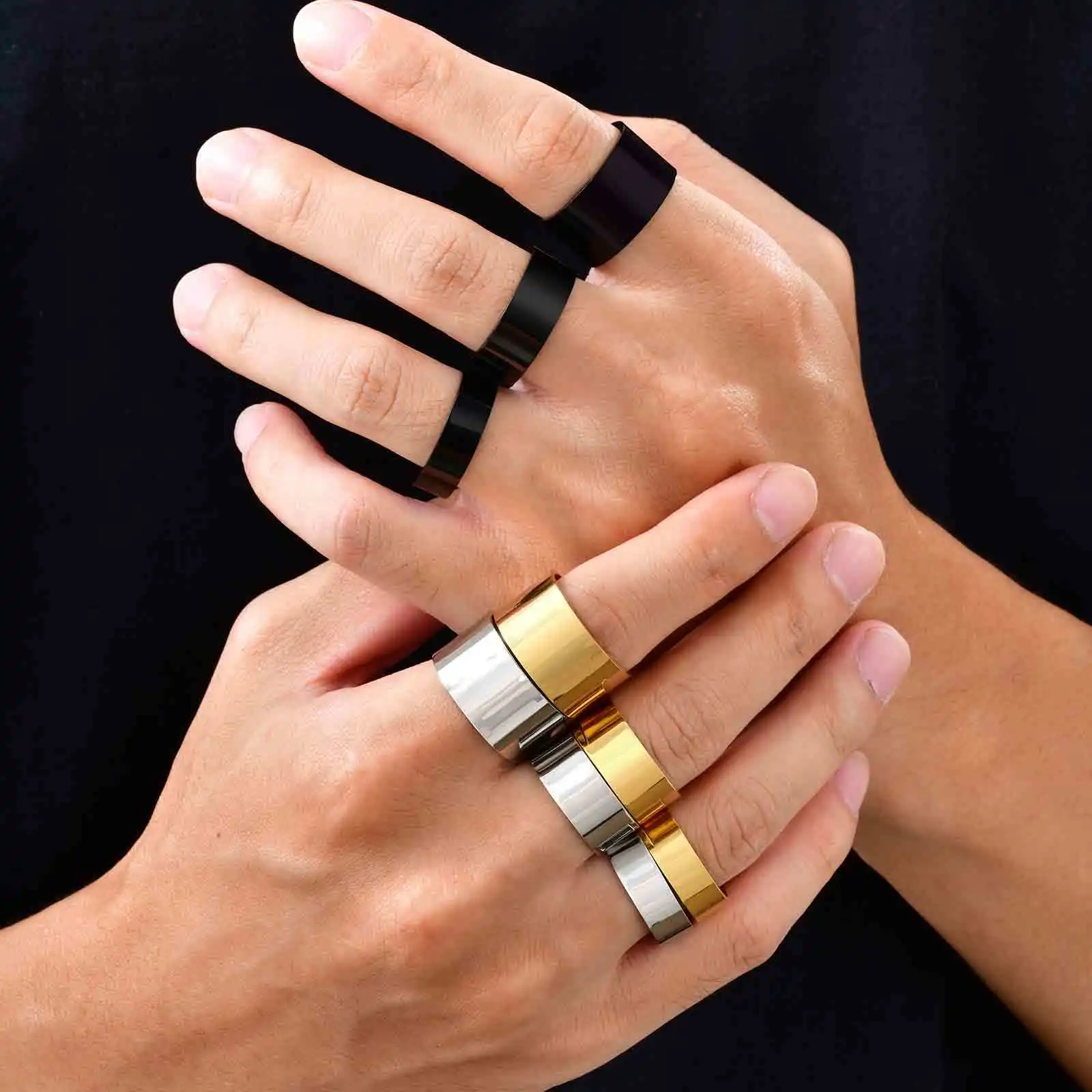 Men's Punk Stainless Steel Open Ring,6/8/11.5MM Width Stainless Steel Bend Ring,Simple Free Adjustable Ring