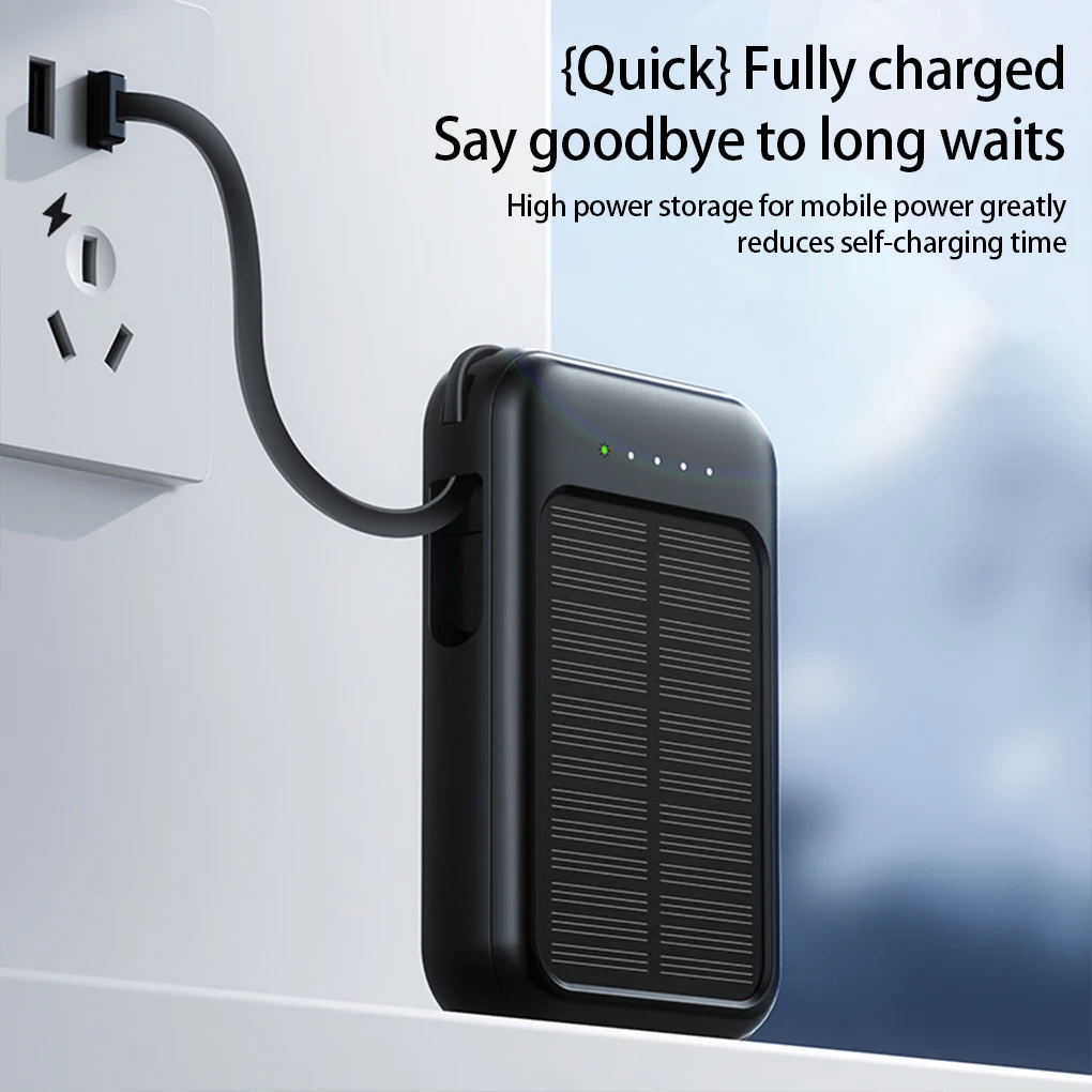 2000mAh High Capacity Solar Power Bank External Charger Powerbank LED Light New Solar Charger Built Cables 2 USB Ports 2
