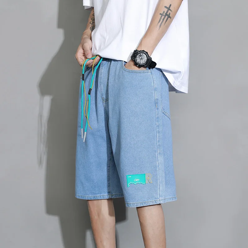 Retro Men's Denim Shorts Summer Shorts Korean Male Wide Leg Pants Fashion Jeans Baggy Pants Casual Men's Harajuku Joggers Shorts