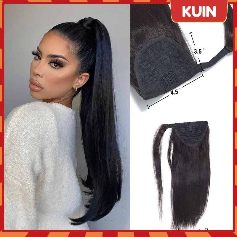 

Ponytail Human Hair Extensions Straight Horsetail Hair Smooth Wrap Around Clip In Hair Extensions Natural Hairpiece Women Wigs