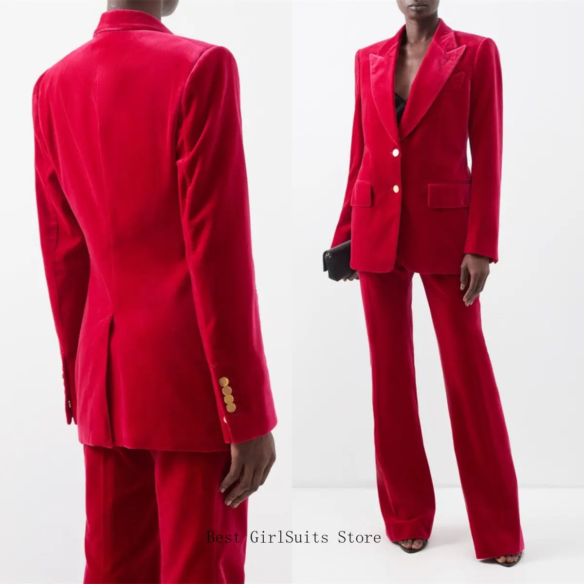 

Solid Color Velvet Women Suits Office Sets For Wedding Slim Fit Tuxedo 2 Pcs Blazer+Pants Formal Party Prom Evening Custom Made