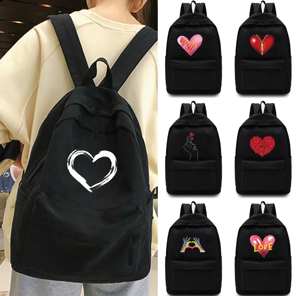 Unisex Shoulder Backpack Casual Love Series Print Hiking Travel Laptop Backpack Outdoor Sport School Bag Large Capacity Rucksack
