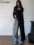 Solid Super Long Tops Women Casual Fashion Full Sleeve Square Neck Splited Skinny Tees Solid Concise Female Classic Wear