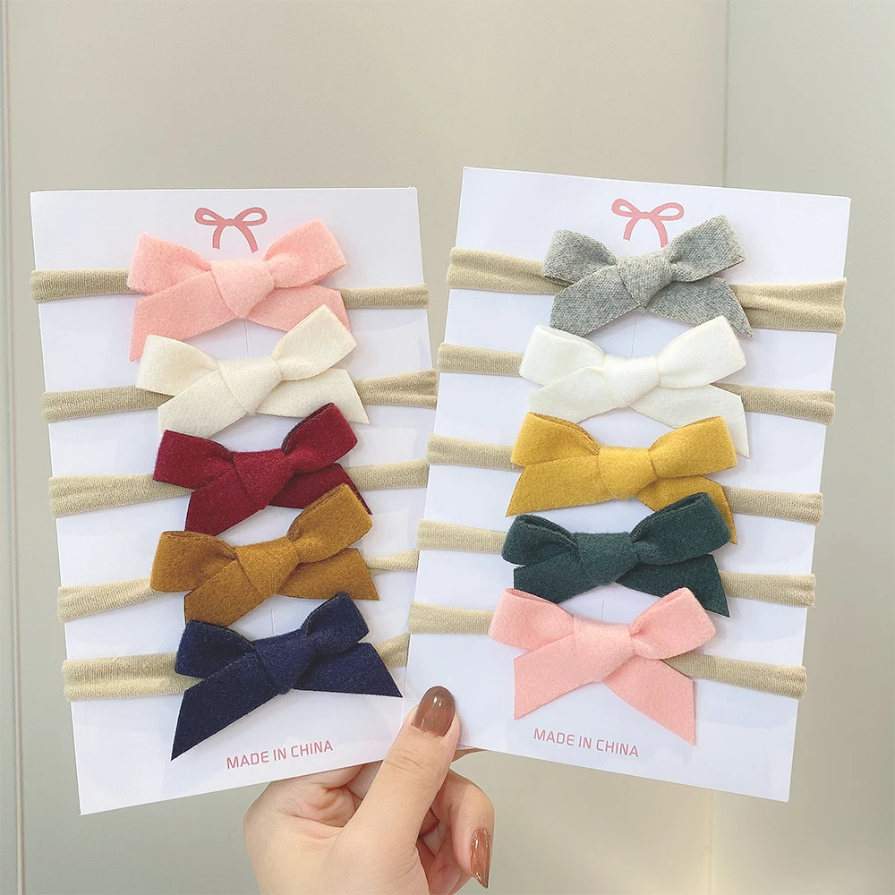 

5Pcs/Set Baby Girl Cute Bows Headband Kids Elastic Nylon Headwear Handmade Newborn Toddler Headgear Turban Hair Accessories Gift