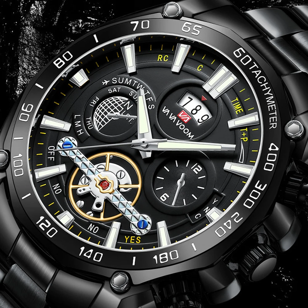 2023 New Men's Quartz Watch Full black 46.5mm Large Dial Pilot