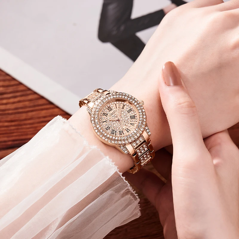 2023 Sunkta Luxury Women Watch Stainless Steel Quartz Watch  Crystal Fashion Casual Wrist Watches Rhinestone Relogio Feminino