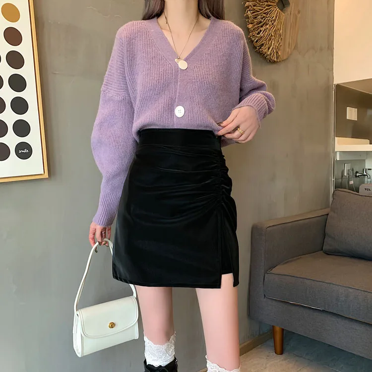 PLAMTEE PU Mini Bodycon Skirts Women Split Sexy New Summer Chic Gentle 2022 High Waist Lady Office Wear Solid Hot OL Fashion black pencil skirt