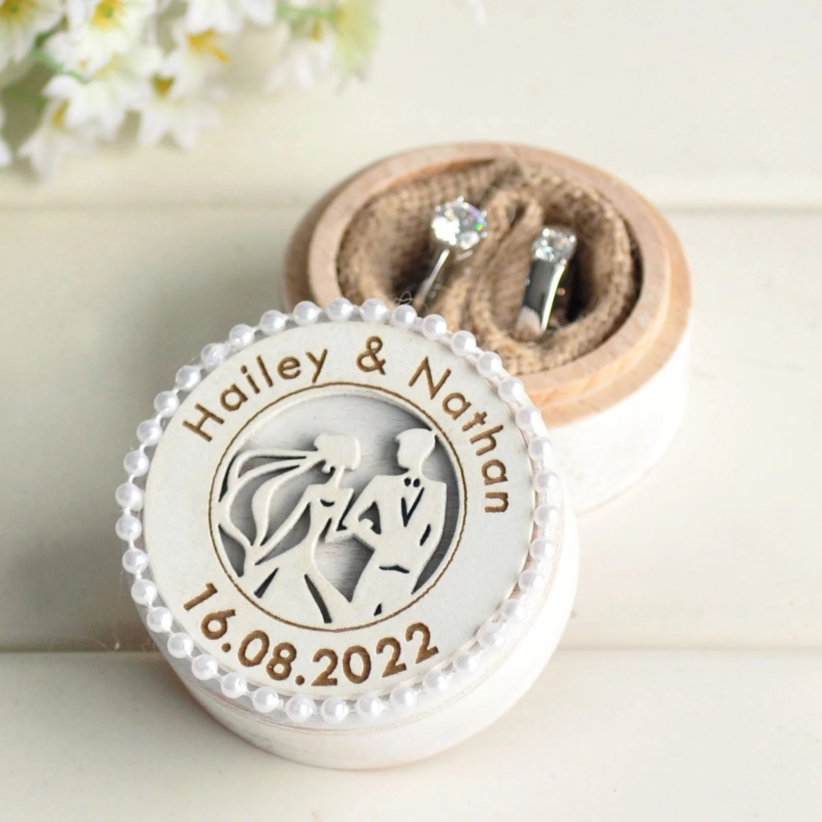 Wedding Rings Box Personalized Wedding Ring Bearer Pillow Proposal Engagement Rings Holder Wooden Ring Box For Wedding Ceremony