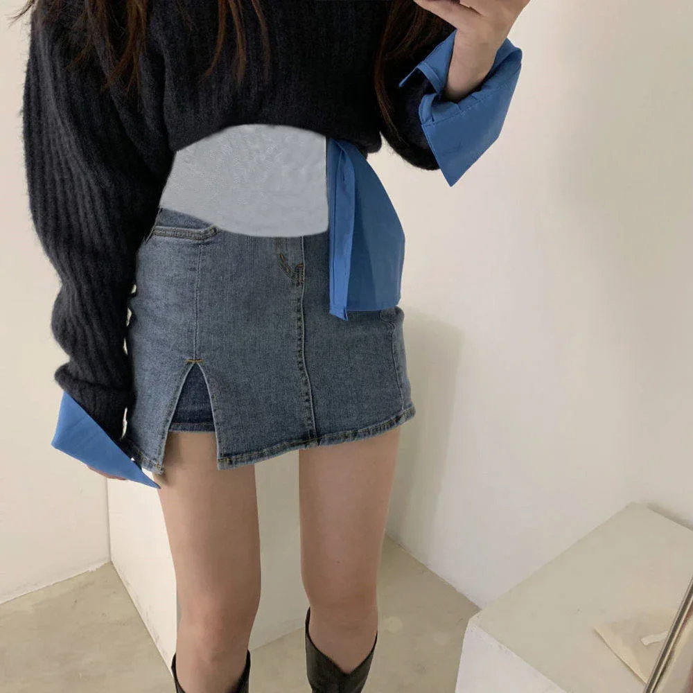 

2023 Summer Pregnant Women Denim Skirt Side Split High Waist Maternity Cotton Belly Skirts With Lining Fashion Pregnancy Skirts