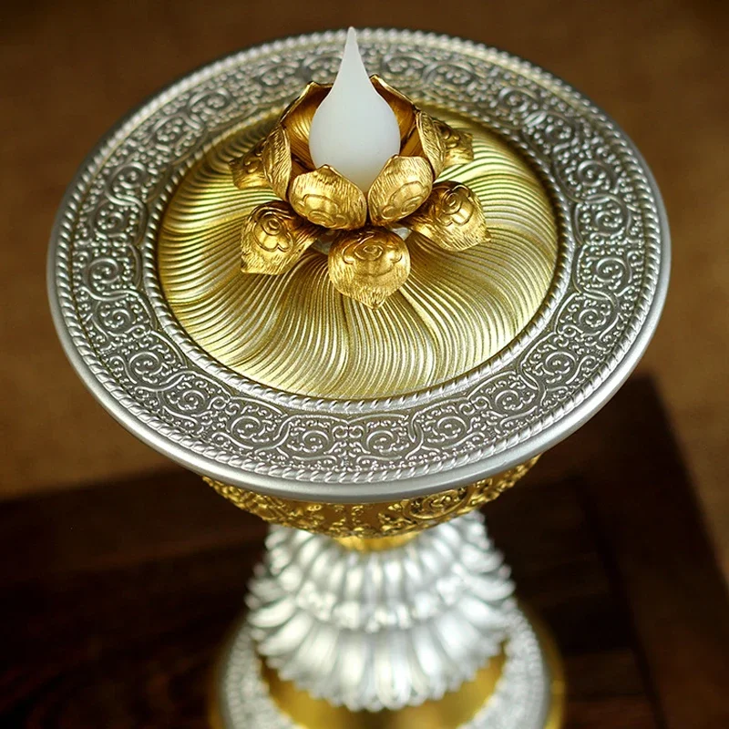 Electric Copper Tibetan Butter Lamp, Rechargeable Alloy, Buddhism